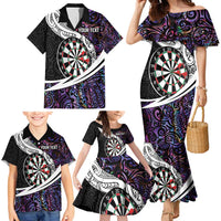 Personalized NZ Darts Family Matching Mermaid Dress and Hawaiian Shirt Paua Shell Maori Koru Whakairo - Purple - Polynesian Pride