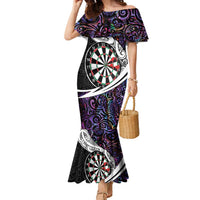 Personalized NZ Darts Family Matching Mermaid Dress and Hawaiian Shirt Paua Shell Maori Koru Whakairo - Purple - Polynesian Pride