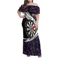 Personalized NZ Darts Family Matching Off Shoulder Maxi Dress and Hawaiian Shirt Paua Shell Maori Koru Whakairo - Purple - Polynesian Pride