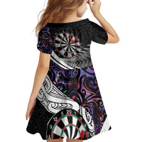 Personalized NZ Darts Family Matching Off Shoulder Short Dress and Hawaiian Shirt Paua Shell Maori Koru Whakairo - Purple - Polynesian Pride