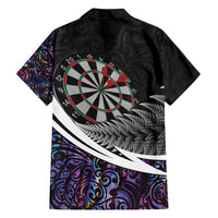 Personalized NZ Darts Family Matching Short Sleeve Bodycon Dress and Hawaiian Shirt Paua Shell Maori Koru Whakairo - Purple - Polynesian Pride