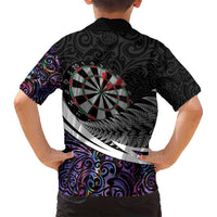 Personalized NZ Darts Family Matching Summer Maxi Dress and Hawaiian Shirt Paua Shell Maori Koru Whakairo - Purple - Polynesian Pride