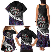 Personalized NZ Darts Family Matching Tank Maxi Dress and Hawaiian Shirt Paua Shell Maori Koru Whakairo - Purple - Polynesian Pride