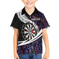 Personalized NZ Darts Kid Hawaiian Shirt Paua Shell Maori Koru Whakairo - Purple - Polynesian Pride