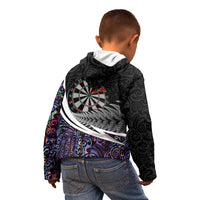 Personalized NZ Darts Kid Hoodie Paua Shell Maori Koru Whakairo - Purple - Polynesian Pride