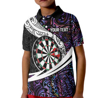 Personalized NZ Darts Kid Polo Shirt Paua Shell Maori Koru Whakairo - Purple - Polynesian Pride