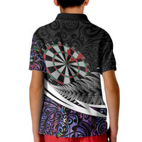 Personalized NZ Darts Kid Polo Shirt Paua Shell Maori Koru Whakairo - Purple - Polynesian Pride