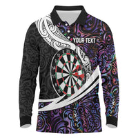 Personalized NZ Darts Long Sleeve Polo Shirt Paua Shell Maori Koru Whakairo - Purple - Polynesian Pride