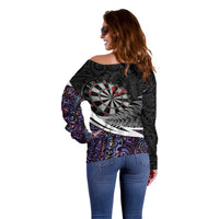 Personalized NZ Darts Off Shoulder Sweater Paua Shell Maori Koru Whakairo - Purple - Polynesian Pride