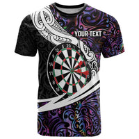 Personalized NZ Darts T Shirt Paua Shell Maori Koru Whakairo - Purple LT7 Purple - Polynesian Pride