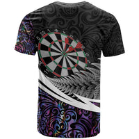 Personalized NZ Darts T Shirt Paua Shell Maori Koru Whakairo - Purple LT7 - Polynesian Pride