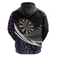 Personalized NZ Darts Zip Hoodie Paua Shell Maori Koru Whakairo - Purple LT7 - Polynesian Pride