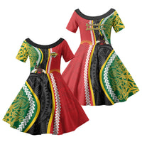 Ni-Vanuatu Indipendens Dei Celebretem Family Matching Off The Shoulder Long Sleeve Dress and Hawaiian Shirt Yumi Yumi Yumi