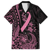 Polynesian Pink Power Family Matching Long Sleeve Bodycon Dress and Hawaiian Shirt Breast Cancer Ribbon Turtle and Flowers