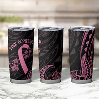 Polynesian Pink Power Tumbler Cup Breast Cancer Ribbon Turtle and Flowers
