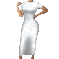 Samoa White Sunday Short Sleeve Bodycon Dress Hibiscus Special LT7 Long Dress White - Polynesian Pride