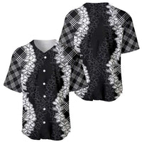 Hawaii Aloha Plumeria Lei Black Palaka Baseball Jersey - Polynesian Pride