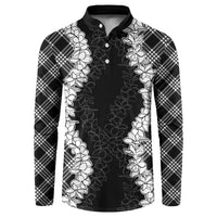 Hawaii Aloha Plumeria Lei Black Palaka Button Sweatshirt LT7 Black - Polynesian Pride
