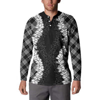 Hawaii Aloha Plumeria Lei Black Palaka Button Sweatshirt LT7 - Polynesian Pride