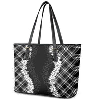 Hawaii Aloha Plumeria Lei Black Palaka Leather Tote Bag - Polynesian Pride