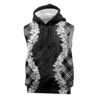 Hawaii Aloha Plumeria Lei Black Palaka Sleeveless Hoodie - Polynesian Pride