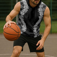 Hawaii Aloha Plumeria Lei Black Palaka Sleeveless Hoodie - Polynesian Pride