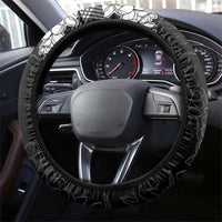 Hawaii Aloha Plumeria Lei Black Palaka Steering Wheel Cover - Polynesian Pride