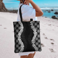 Hawaii Aloha Plumeria Lei Black Palaka Tote Bag - Polynesian Pride