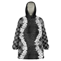 Hawaii Aloha Plumeria Lei Black Palaka Wearable Blanket Hoodie LT7 One Size Black - Polynesian Pride