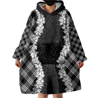 Hawaii Aloha Plumeria Lei Black Palaka Wearable Blanket Hoodie LT7 - Polynesian Pride