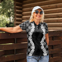 Hawaii Aloha Plumeria Lei Black Palaka Women Polo Shirt - Polynesian Pride