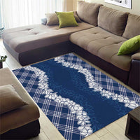 Hawaii Aloha Plumeria Lei Navy Palaka Area Rug - Polynesian Pride
