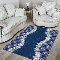 Hawaii Aloha Plumeria Lei Navy Palaka Area Rug - Polynesian Pride