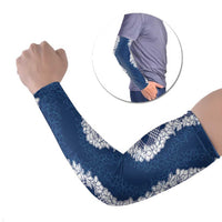 Hawaii Aloha Plumeria Lei Navy Palaka Arm Sleeves - Polynesian Pride