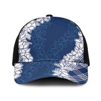 Hawaii Aloha Plumeria Lei Navy Palaka Baseball Net Cap LT7 One Size Black Navy Blue - Polynesian Pride