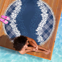 Hawaii Aloha Plumeria Lei Navy Palaka Beach Blanket - Polynesian Pride