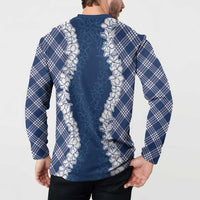 Hawaii Aloha Plumeria Lei Navy Palaka Button Sweatshirt LT7 - Polynesian Pride