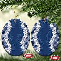 Hawaii Aloha Plumeria Lei Navy Palaka Ceramic Ornament - Polynesian Pride