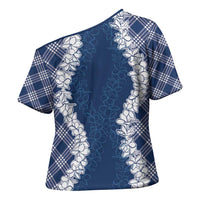 Hawaii Aloha Plumeria Lei Navy Palaka Cross Shoulder Shirt LT7 - Polynesian Pride