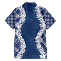 Hawaii Aloha Plumeria Lei Navy Palaka Family Matching Short Sleeve Bodycon Dress and Hawaiian Shirt - Polynesian Pride