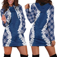 Hawaii Aloha Plumeria Lei Navy Palaka Hoodie Dress - Polynesian Pride