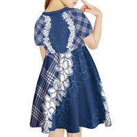 Hawaii Aloha Plumeria Lei Navy Palaka Kid Short Sleeve Dress - Polynesian Pride