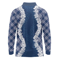 Hawaii Aloha Plumeria Lei Navy Palaka Long Sleeve Polo Shirt - Polynesian Pride