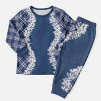 Hawaii Aloha Plumeria Lei Navy Palaka Christmas Pajama Set - Polynesian Pride