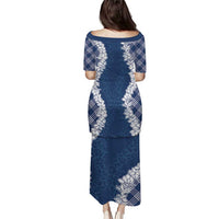 Hawaii Aloha Plumeria Lei Navy Palaka Puletasi - Polynesian Pride