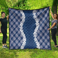 Hawaii Aloha Plumeria Lei Navy Palaka Quilt - Polynesian Pride