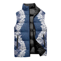 Hawaii Aloha Plumeria Lei Navy Palaka Sleeveless Puffer Jacket LT7 - Polynesian Pride