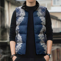 Hawaii Aloha Plumeria Lei Navy Palaka Sleeveless Puffer Jacket LT7 - Polynesian Pride