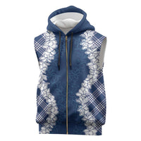 Hawaii Aloha Plumeria Lei Navy Palaka Sleeveless Zip Hoodie - Polynesian Pride