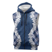 Hawaii Aloha Plumeria Lei Navy Palaka Sleeveless Zip Hoodie LT7 Navy Blue - Polynesian Pride